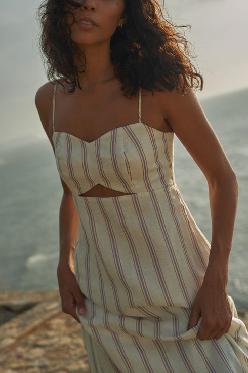 Macarena Linen Maxi Dress / lila Stripes